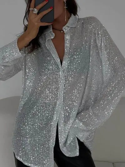 'Acacia' Sequin Long Sleeve Shirt - Celes Fashion